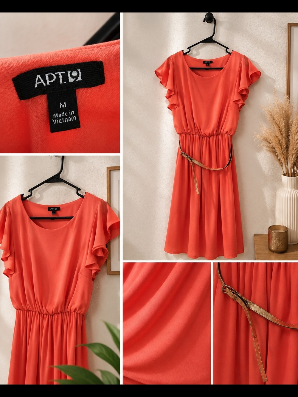 Apt. 9 Coral Ruffle Sleeve Midi Dress with Belt